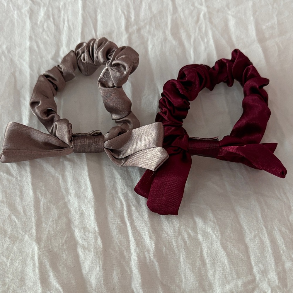 Luxurious Satin Hair Ties - Deep Red and Soft Taupe
